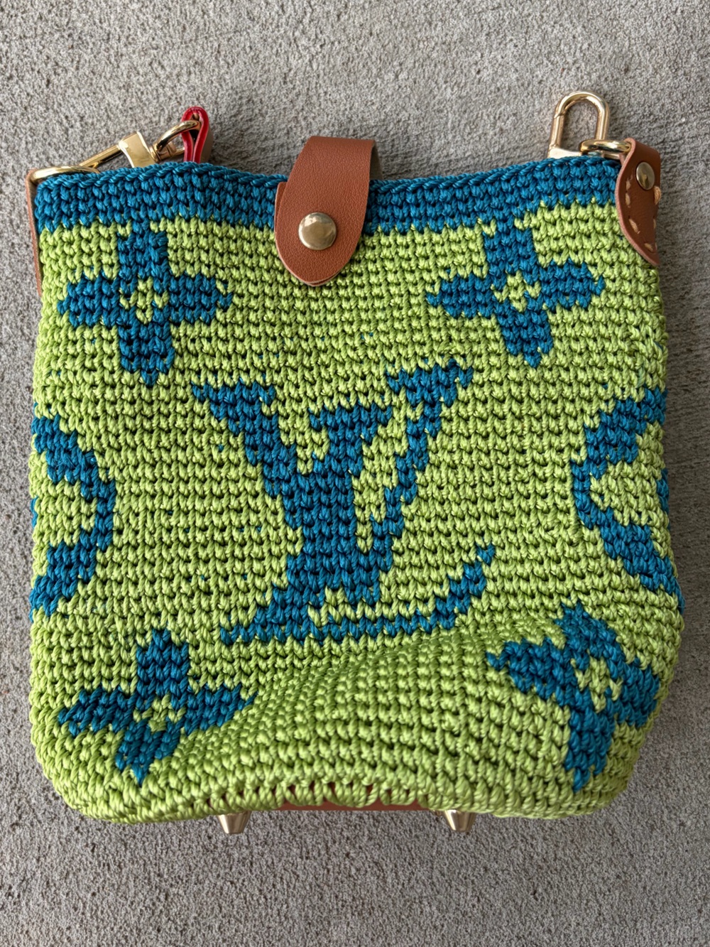 Crochet LV designer bucket bag crossbody purse green blue brown NWOT - Picture 9 of 9